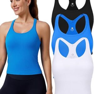 evercute women's 1/2/3 pack ribbed workout tank tops with built in bra racerback seamless crop tank tops camisole sport tanks